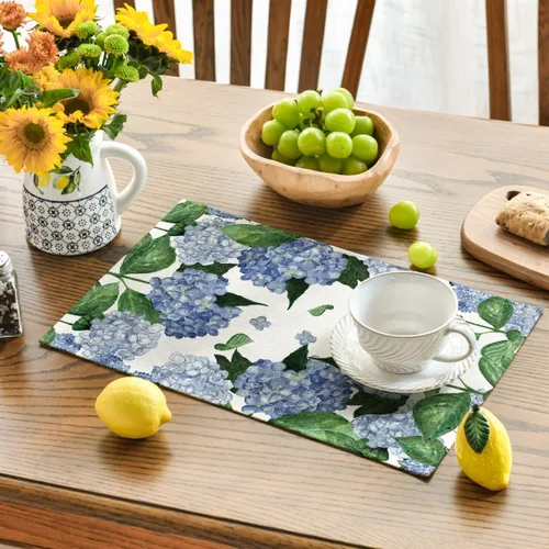 Miniatura 3 de Artoid Mode Manteles individuales de hortensias de acuarela para mesa de comedor, 12 x 18 pulgadas, decoración de temporada de primavera y verano