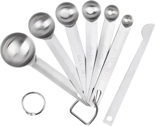 Juego de cucharas medidoras de acero inoxidable mejorado, cucharadas pequeñas, cucharaditas, juego de 6 con nivelador adicional, marcas grabadas y
