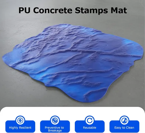 Miniatura 4 de Tapete para sello de hormigón de 35.43 x 34.25 pulgadas, molde de poliuretano con textura de piedra sin costuras para patio, entrada, patrón Azul