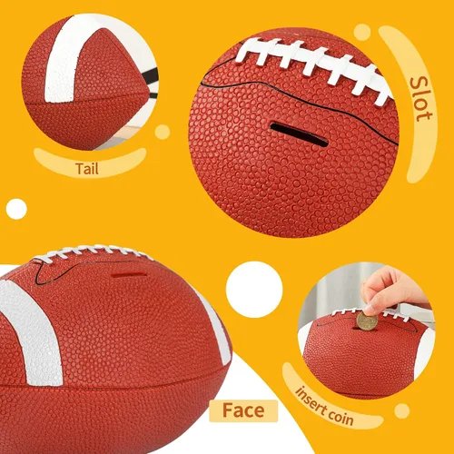 Miniatura 4 de H&W Alcancía de fútbol para niños, inastillable, con temática de deportes de rugby, tamaño grande, regalo de Super Bowl para niños
