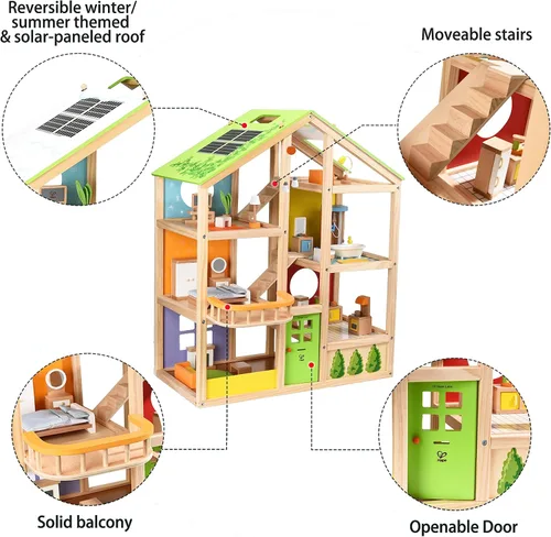 Miniatura 8 de Casa de muñecas de madera "All seasons" amoblada con accesorios para niños de Hape