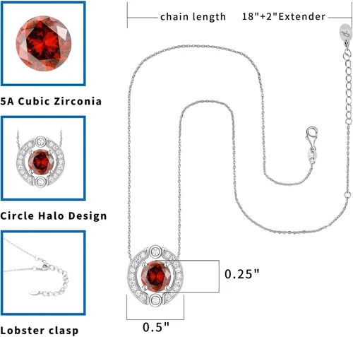 Miniatura 4 de Collar con halo de piedra natal para mujer plata de ley chapado en platino piedras preciosas brillantes corte redondo colgante de solitario collares