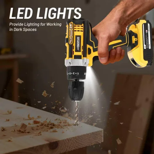 Miniatura 4 de Taladro Atornillador Inalámbrico de 48V - Torque 25+3, Motor sin Escobillas, Taladro Eléctrico de 1500RPM con 2 Baterías, Luz LED, Juego Completo