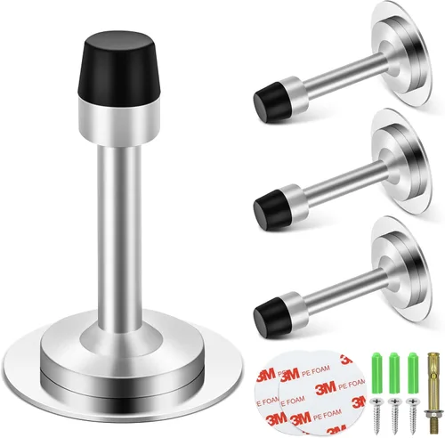 Miniatura 9 de Topes de puerta autoadhesivos de 3.5 pulgadas para parte inferior de la puerta, punta de parachoques de goma, tope de puerta de acero inoxidable