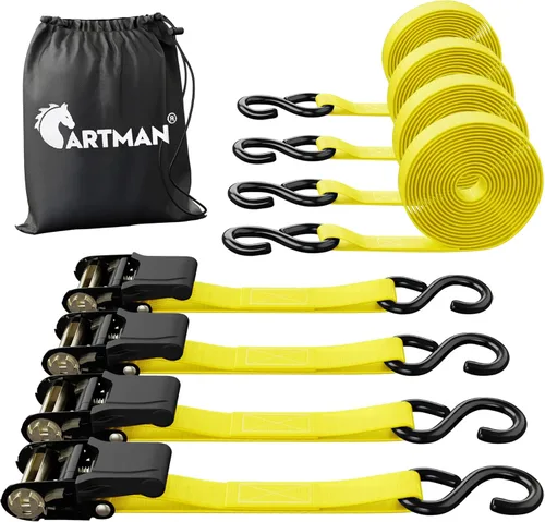 Cartman Amarre de trinquete, 4 paquetes de 15 pies, tapa de carga de 500 libras/resistencia a la rotura de 1500 libras, correas de carga para