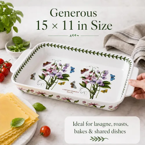 Miniatura 3 de Portmeirion Botanic Garden - Plato para lasaña Plato para hornear con motivo de guisantes dulces Mide 15 x 11 pulgadas Hecho de porcelana