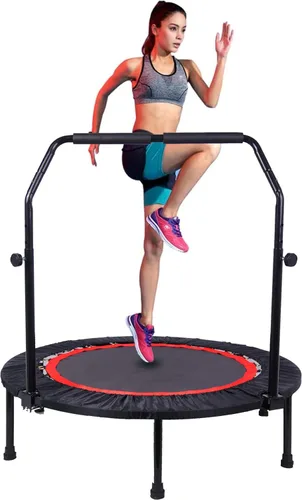 Trampolín plegable portátil Fitnes en el hogar, mini rebote para niños, adultos, carga máxima de 40 pulgadas, 330 libras Rojo con mango