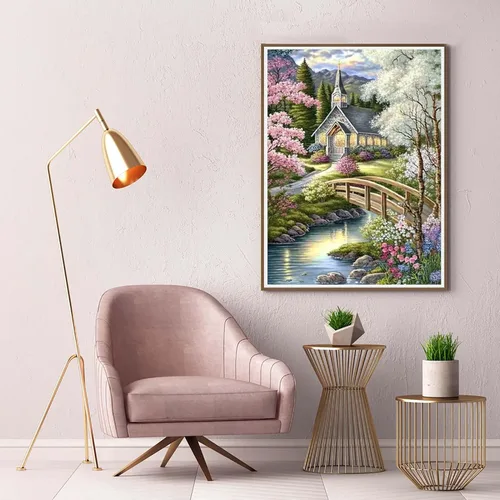 Miniatura 3 de Kaliosy Kits de Arte de Diamante 5D para Adultos River Cottage por Números, Kits de Pintura de Diamantes Paisajes Arte DIY Taladro Completo Cabaña