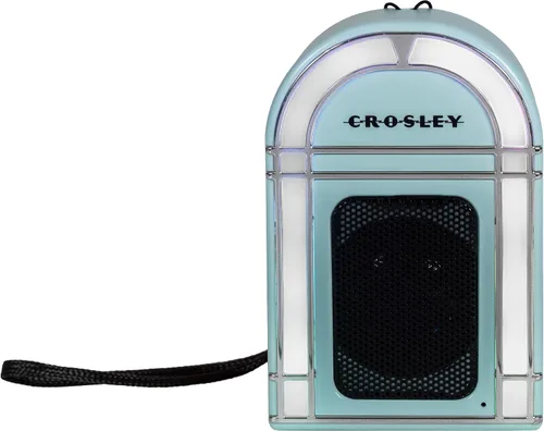 Miniatura 12 de Crosley CR3046A-AB Mini Jukebox Altavoz Bluetooth portátil con luces LED y micrófono, azul aguamarina Azul Aqua