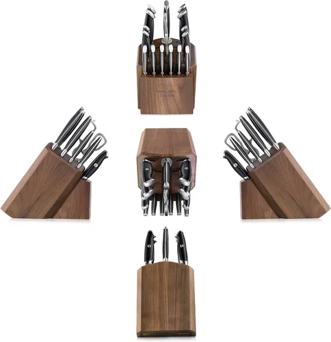 Miniatura 3 de Cangshan Thomas Keller Signature Collection - Juego de bloques de cuchillos de 17 piezas de acero forjado en polvo sueco, nogal, negro