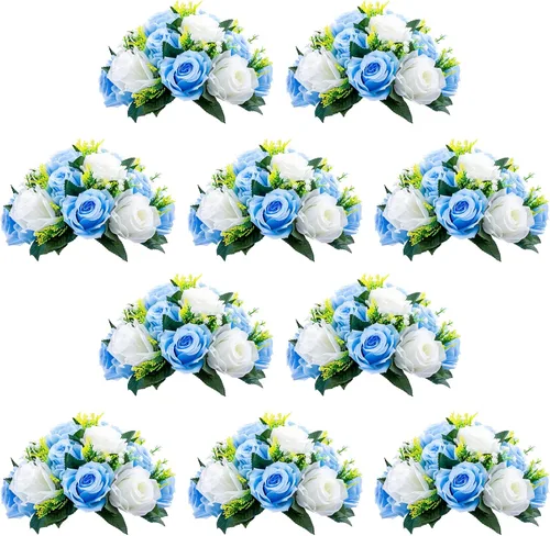 Miniatura 20 de NUPTIO Centros de mesa de flores blancas para mesas: 6 piezas de arreglo de bolas de flores artificiales para fiesta de boda, rosa floral falsa