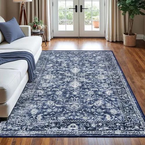 Miniatura 95 de KILOCOCO Alfombra lavable de 2 x 3 para entrada, estampado floral vintage, suave, antideslizante, azul, alfombras de cocina, tapete