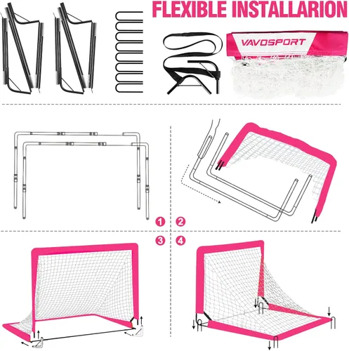 Miniatura 4 de Juego de porterías de fútbol para niños para patio trasero – 2 de 4 x 3 pies, equipo portátil de entrenamiento de portería de fútbol, red de fútbol