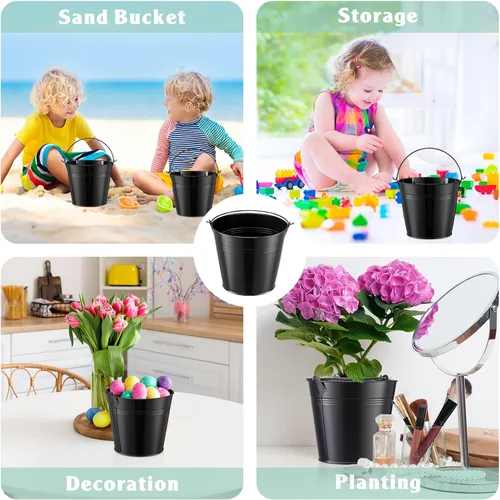 Miniatura 7 de Rtteri 24 cubos pequeños de metal con asa, mini cubetas a granel para lápices para aula, graduación, fiestas, canastas de hierro para flores de Negro