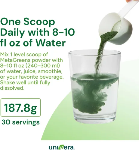 Miniatura 4 de Univera Metagreens, polvo de mezcla de superalimentos verdes, mezcla de batidos con espirulina orgánica, antioxidantes vitales, alcalinizar