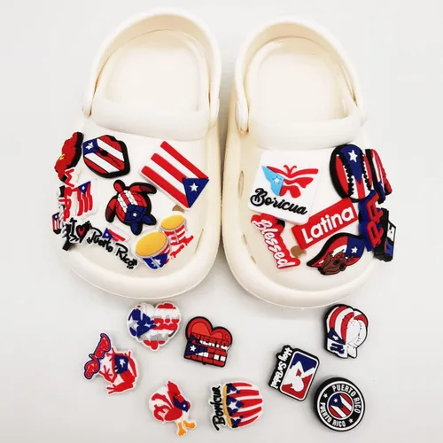 Miniatura 4 de 25 dijes de Puerto Rico para zapatos, sandalias de burbujas, zuecos, zapatos boricua puertorriqueños para mujeres, hombres, adultos y niñas, rojo
