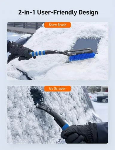 Miniatura 2 de AstroAI Paquete de 2 cepillos de nieve de 27 pulgadas y raspadores de hielo para parabrisas de automóvil, raspadores de nieve desmontables