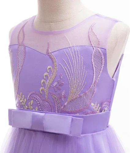 Miniatura 15 de Vestido formal para niña de flores, vestido formal para fiesta de cumpleaños, boda, bordado floral, vestidos de satén de tul para niños de 2 a 12