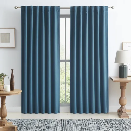 Miniatura 50 de Paneles de cortinas de ventana 100% opacas, con trabillas traseras, bolsillo para barra, gancho, cinturón, aspecto plisado, cortinas para sistema