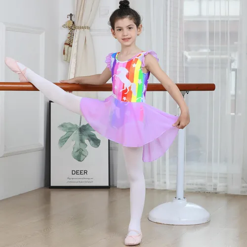 Miniatura 20 de LUOUSE Elegante leotardo de ballet para niñas con falda, mangas con volantes y volantes, perfecto para baile y gimnasia