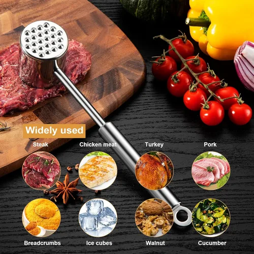 Miniatura 7 de Ablandador de carne 304 de acero inoxidable pesado martillo de carne y herramienta de aguja de ablandamiento de carne de mano puede ablandar
