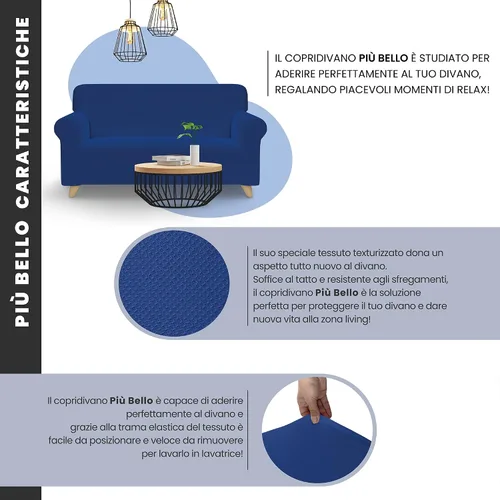 Miniatura 3 de Più Bello - Fundas bielásticas para sofá, color azul eléctrico