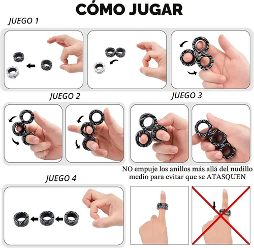 Miniatura 3 de Cevioce Juego de 6 anillos magnéticos giratorios, juguetes terapéuticos para adolescentes, TDAH, ansiedad, antiestrés, personas con TDAH; juguetes