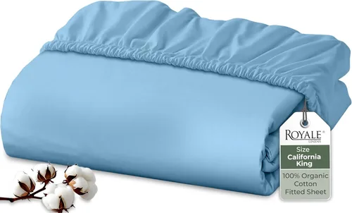 Miniatura 25 de Royale Linens Sábana bajera ajustable de algodón 100% orgánico - Tejido percal - Sábanas bajeras de bolsillo profundo súper suaves - Sábana elástica
