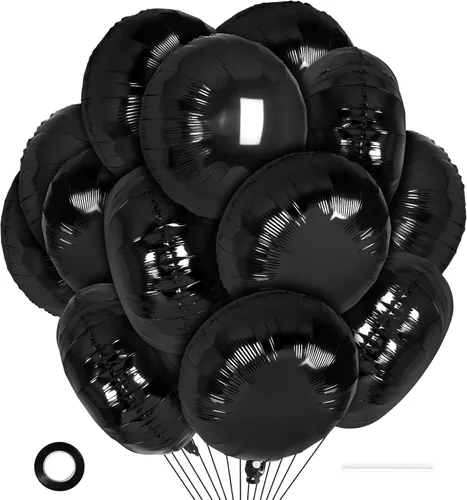 20 globos redondos negros, globos redondos de aluminio de 18 pulgadas, globos redondos gigantes de helio de Mylar para fiestas de cumpleaños, baby