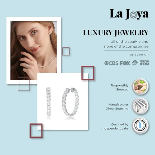 Miniatura 2 de La Joya Aretes de aro de diamantes cultivados en laboratorio para mujer Aros de plata de ley 925 TW de 34-2 CT Aros de diamantes brillantes GH