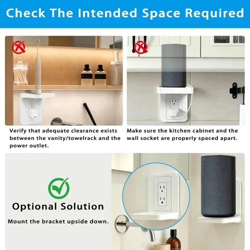 Miniatura 6 de Soporte de Estante para Tomacorriente Compatible con Receptáculo Decorador, Decoración de Baño con Gestión de Cables Integrada, Ahorro de Espacio