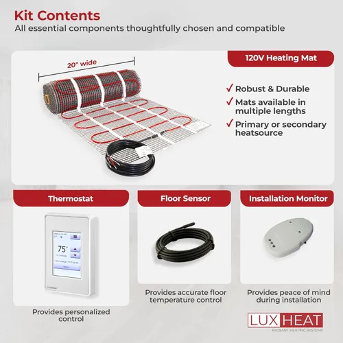 Miniatura 7 de Kit de tapete de calefacción de piso LuxHeat de 50 pies cuadrados – Sistema de piso radiante eléctrico de 120V – Sistema de piso calefactado