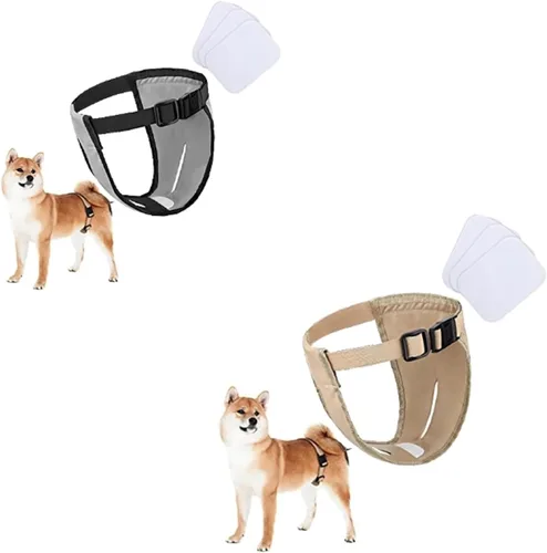 Miniatura 2 de Pañales para perras en celo, reutilizables, 2 unidades de pantalones para perro con 6 pañales de reemplazo, de malla transpirable lavables