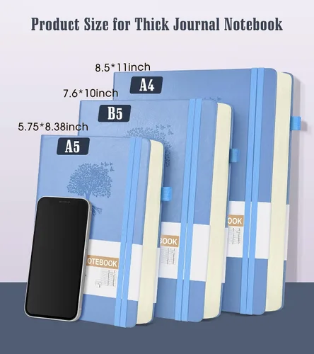 Miniatura 2 de Cuaderno rayado, cuaderno grueso de 365 páginas A5 para escribir, cuaderno rayado de la universidad, tapa dura de cuero para mujeres y hombres, Azul