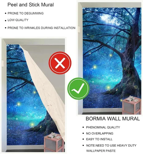 Miniatura 6 de Bormia - Mural de pared de fantasía, árbol de hadas en bosque místico, papel tapiz fotográfico para habitación de niños, sala de estar, dormitorio