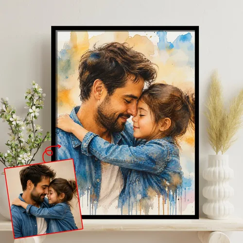 Miniatura 2 de NAZENTI Retrato de acuarela personalizado de foto, arte de pared con foto familiar, regalos personalizados para el día del padre para abuelo, papá