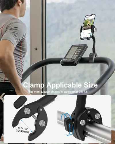 Miniatura 3 de Soporte de teléfono giratorio de cuello de cisne, soporte para teléfono celular, abrazadera de manillar de bicicleta estática para bicicleta