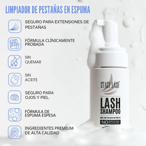 Miniatura 4 de STACY LASH Champú para extensiones de pestañas + cepillo, 1.69 onzas líquidas, limpiador espumoso de párpados, lavado para extensiones y pestañas