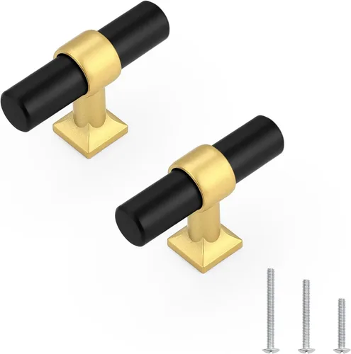 Miniatura 41 de Paquete de 5 pomos de gabinete negro mate, tiradores de gabinete de un solo agujero para cocina y baño, manija de barra en T de acero inoxidable