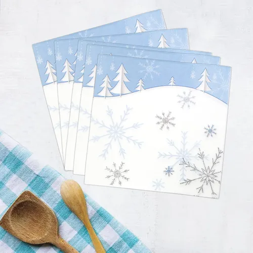 Miniatura 5 de Servilletas de Copo de Nieve, Servilletas Desechables de Papel para Almuerzo Navideño Decoraciones de Fiesta Temática de Nieve Azul, Servilleta
