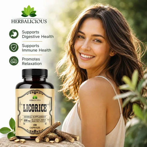 Miniatura 3 de Raíz de regaliz 100 cápsulas – Glycyrrhiza Glabra orgánica pura – Suplemento herbal para la comodidad digestiva y el bienestar general – Sin OMG