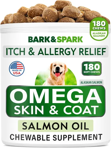 Miniatura 15 de BARK&SPARK Omega 3 para perros - 180 golosinas de aceite de pescado para la muda de pelo de perros, masticables para alergias en la piel, alivio