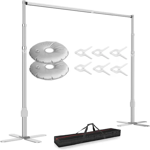EMART Soporte de fondo resistente de 8.9 x 10 pies, kit de soporte de fondo para fotos de tubería y cortina, marco de metal ajustable con base en