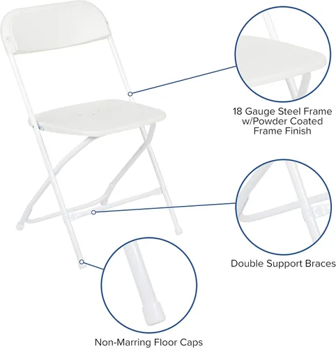 Miniatura 4 de EMMA + OLIVER Juego de 10 sillas plegables de plástico, capacidad de peso de 650 libras, silla plegable apilable ligera en color blanco