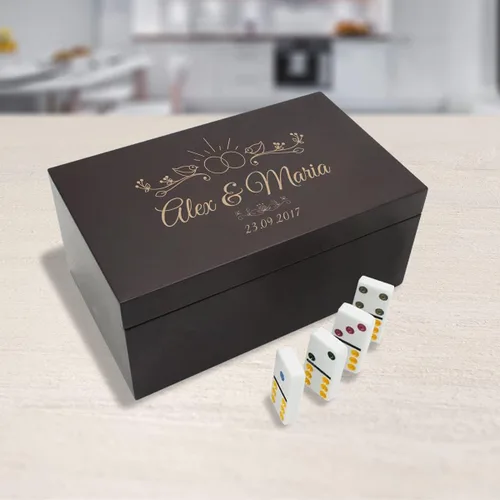 Juego de dominó de boda personalizado, juego de dominó de palisandro de doce dobles, regalos de boda personalizados