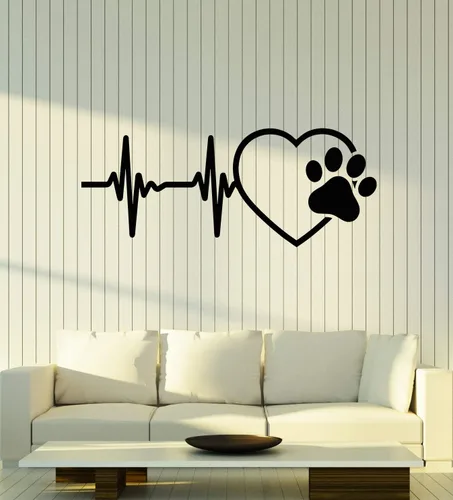 Vinilo Cardiograma Latido del Corazón Animal Mascota Clínica Veterinaria Pegatinas Mural Decoración Grande (g4466) Negro
