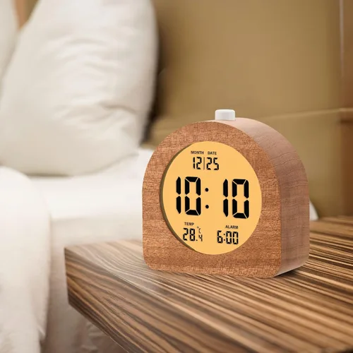 Miniatura 5 de Plumeet Reloj Despertador Digital de Madera para Dormitorios, Reloj Despertador de Madera de 4'' a Batería con Repetición y Luz Nocturna, Reloj