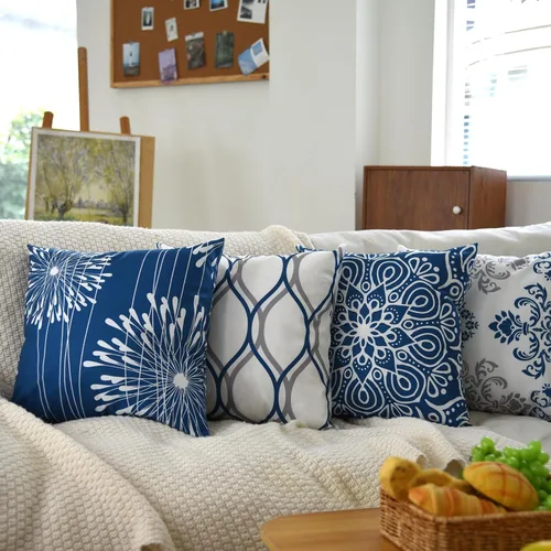 Miniatura 5 de Coliuso Fundas Decorativas para Almohadas de Tiro 16x16 Juego de 4, Azul Moderno Simple Cuadrado Funda de Almohada Cojín para Sofá Sillón