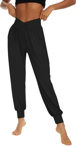 Miniatura 7 de SICVEK Pantalones deportivos de cintura alta para mujer, pantalones holgados cruzados, suaves, cómodos, pantalones de yoga con bolsillos
