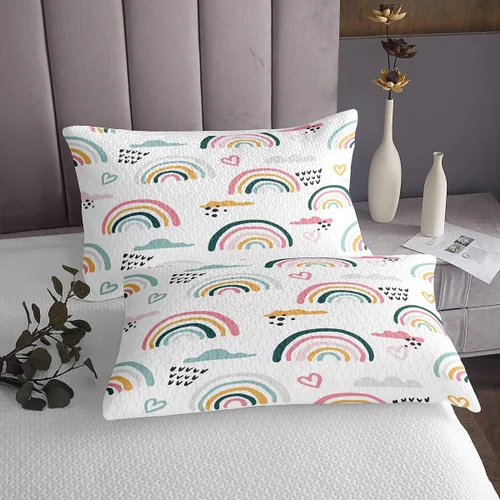 Miniatura 4 de Feelyou Juego de sábanas con diseño de arcoíris a rayas coloridas, multicolor, sábana bajera ajustable estilo de dibujos animados para niños